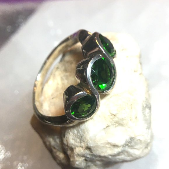 Chrome Diopside .925 Ring Sterling Silver Natural Gemstones Green Size 6 or 7 - Picture 14 of 16
